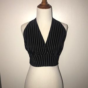 Black and White Stripped, Cropped Halter Top
